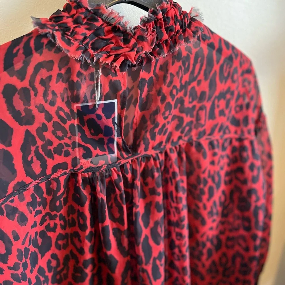 NWT ZARA Animal print blouse muted orange and black print - Picture 4 of 10